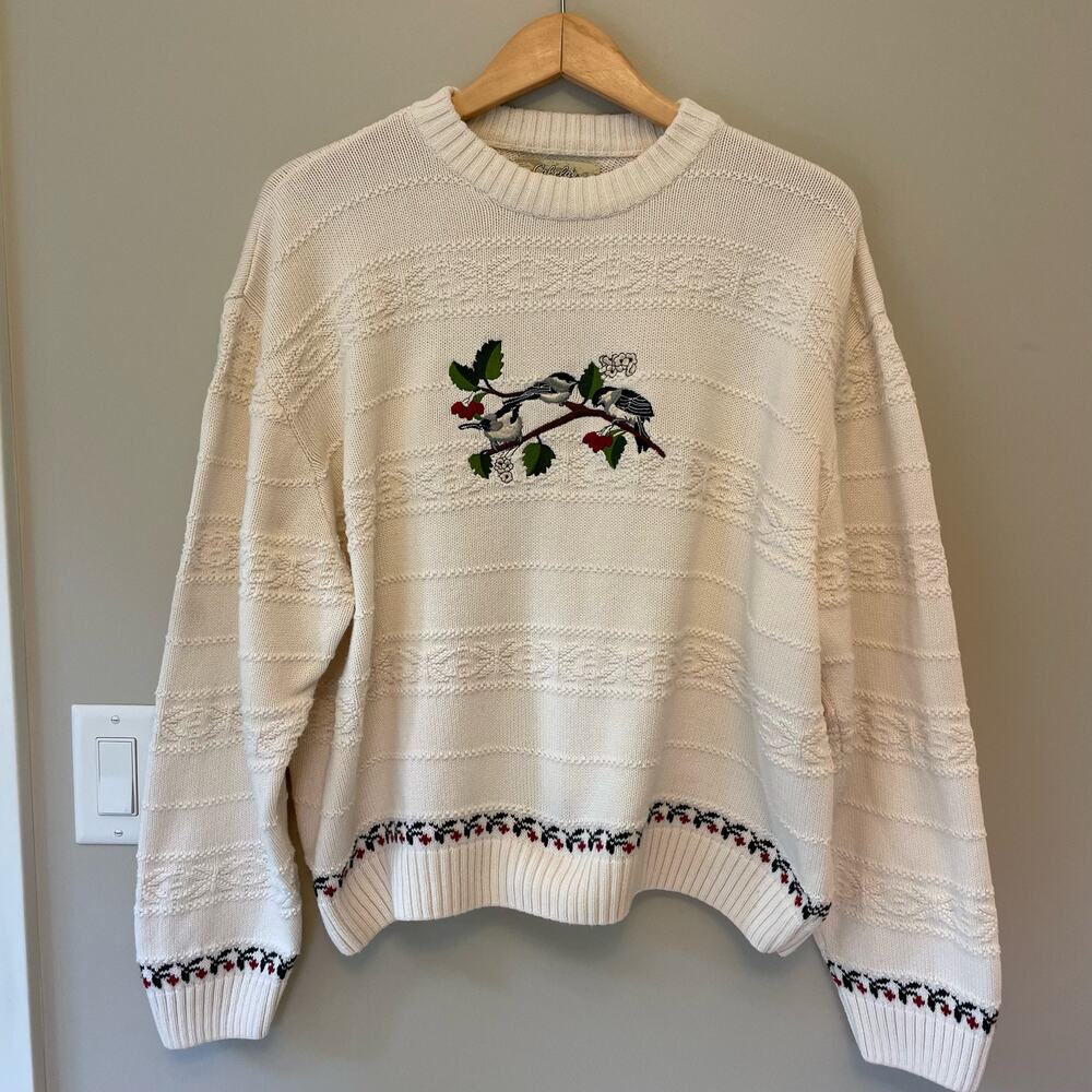 Cabela’s Women 2XL 100% Cotton Sweater, Birds, Berries, Winter, Christmas